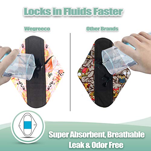 Image of wegreeco Reusable Menstrual Pads - Reusable Sanitary Pads | Reusable Panty Liners | Soft Cloth Menstrual - 6 Pack with 1 Cloth Mini Wet Bag (Medium, Leaves