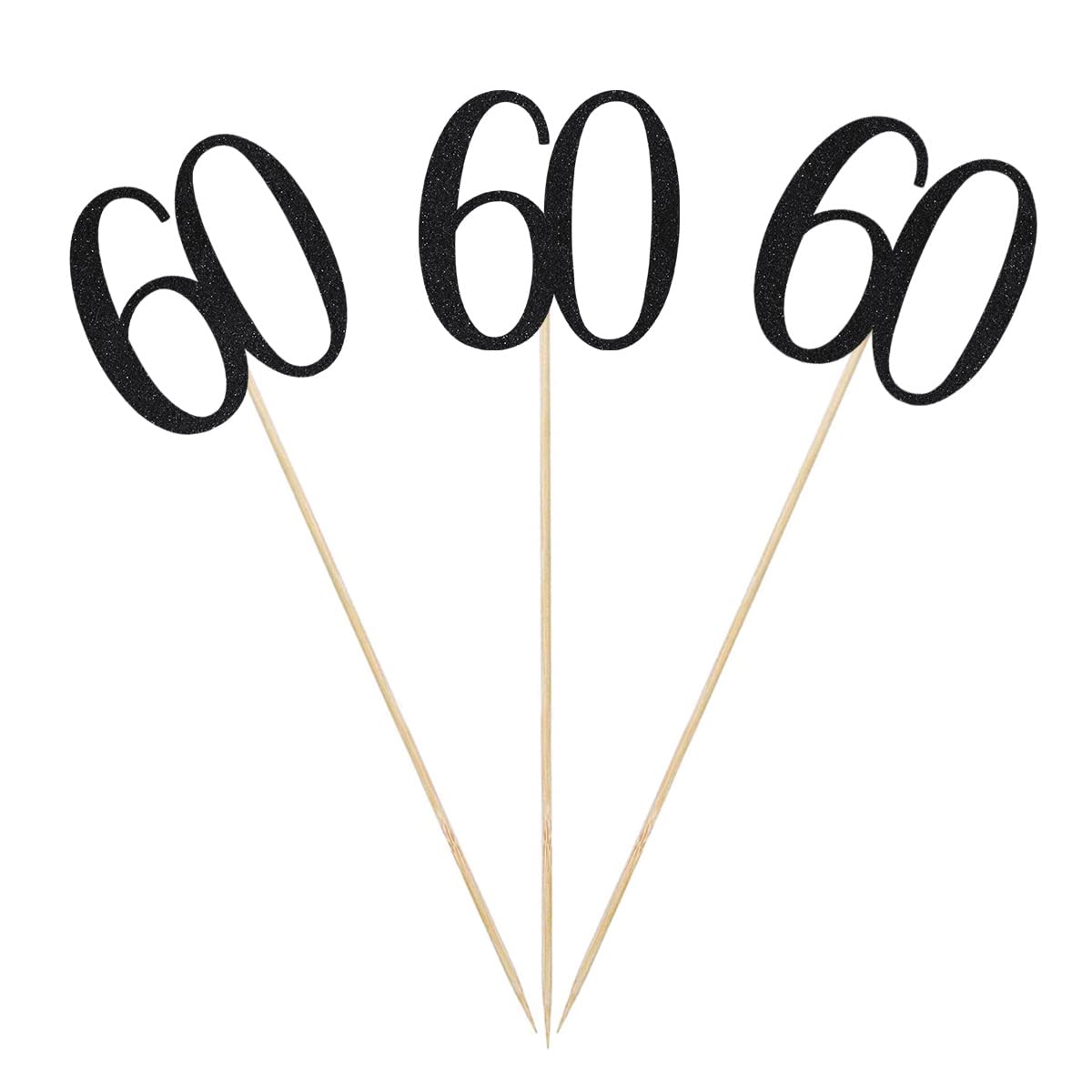 Black Glitter 60th Birthday Centerpiece Sticks, 12-Pack Number 60 Table Topper Anniversary Party Decorations