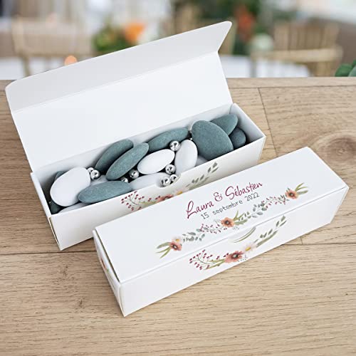 Boîtes à dragées ballotin Etui ''Couronne de fleurs'' baptême communion mariage personnalisée avec votre texte lot de 4