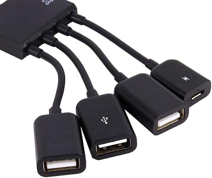 USB OTG Host Hub Adapter Cable, 4 Port Micro USB Host OTG Hub Adapter Cable with Charging Function for Android Tablet Smartphone