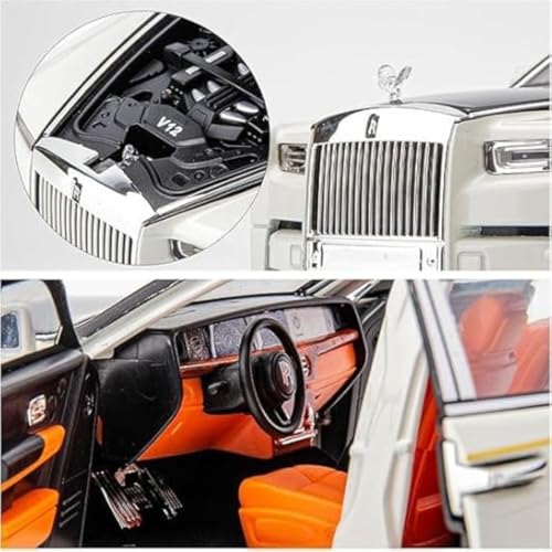 Image of Rolls Royce Phantom Model Car 1:32 Scale Exclusive Alloy Metal Pull Back Die-cast Car Toy with Openable Doors & Light Music Boys Toys for Kids (Phantom 1:32) (White)