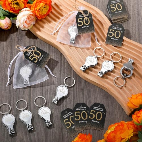 Zeyune 30 Sets 50th Birthday Party Favors for Guests Beer Bottle Opener Nail Clippers Keychains Bulk Thank You Cards with Organza Gift Bags for Birthday Anniversary Souvenirs Return Gifts - Image 3