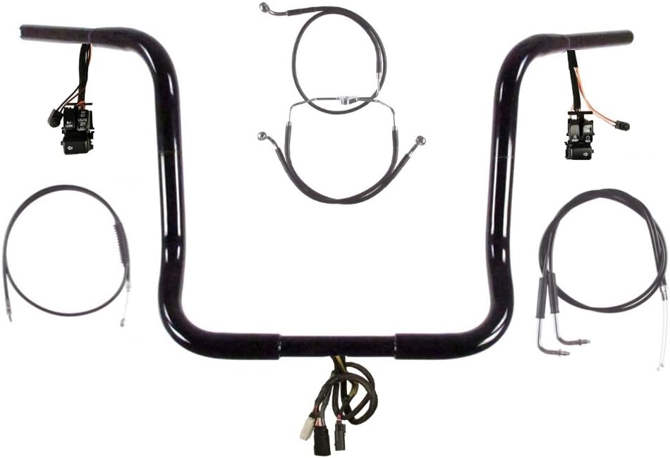 Hill County Customs 1 1/4" BBlack 16" Prewired Ape Hangers Kit for 2007 Harley Street Glide No Cruise - PW-HC-BB16GBB-SG07-R
