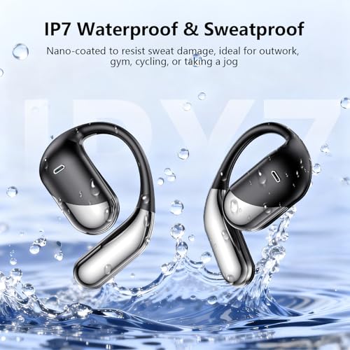 Image of Open Ear Clip Wireless Earbuds Bone Conduction Headphones, Bluetooth Built-in Mic, Waterproof, LED Display Charging Case,Ear Hooks Ear Buds, Ultra-Comfort Design for Running /walking /office /workout