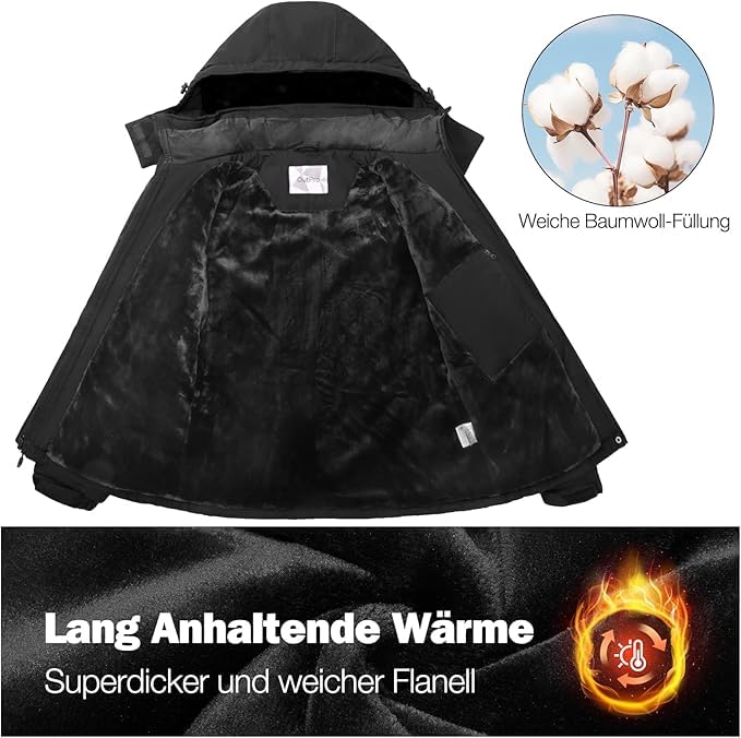 OutPro Skijacke Damen mit Wasserdichte Regenjacke Winddicht Warm Winterjacke Hooded Abnehmbarer, mit Reißverschlusstaschen Snowboardjacke Geeignet für Outdoor-Aktivitäten, Skifahren