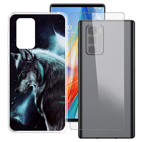 ZXLZKQ Fundas + Protector Cristal Templado para LG Wing 5G (6.8 Pulgadas), Transparente Case Silicona Suave Caso TPU Carcasa,Vidrio Película Protectora - Lobo Solitario