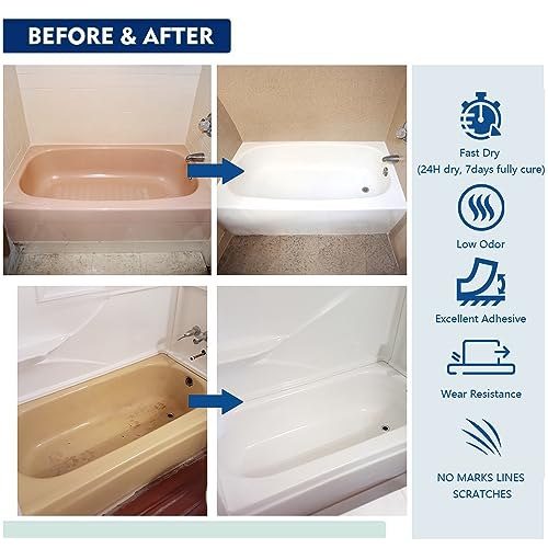 Peinture Bac A Douche Resine XUDOAI Kit De Finition De Baignoire Blanc Brillant 610 G Kit De Finition Pour Baignoire Et Carrelage Avec Outils, Peinture De Baignoire Et Carrelage Pour Salle De