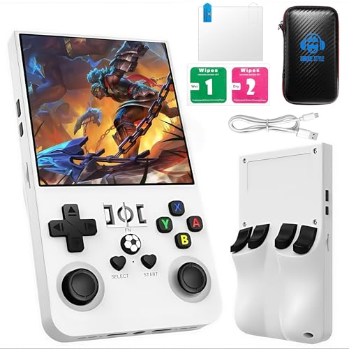 Image of R36Max Handheld Game Console - Preloaded 21000+ Classic Games, for Gamer Dads Video Game Console (128Gb White)