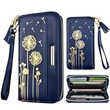 Coco Rossi Women Wallets Multi Card Case Wallet Clutch Wallet Card Holder Organizer Ladies Purse Tassel Wrist strap Purse,Gold Dandelion