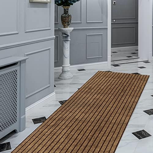 FREADEM Runner Rugs 2' x 6' Indoor Outdoor Carpet Runner, Area Rugs with Anti-Slip Rubber Backing for Aisle Hallway Balcony Garage Entryway Stair, Brown Stripe