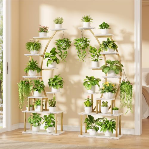 Image of 2 Pack Plant Stand Indoor with Grow Lights, 9 Tier Large Tall Plant Shelf