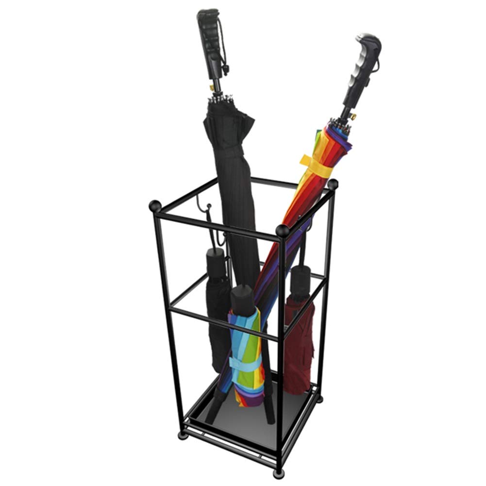 Porte-parapluie en métal noir de porte d'entrée avec 3 crochets de rangement