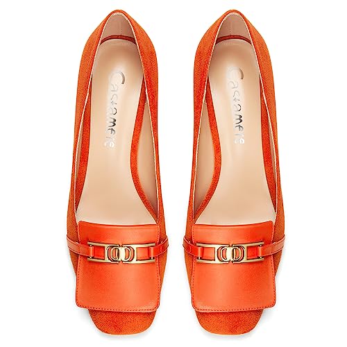 Castamere Womens Chunky Block Mid Heel Square Toe Slip-on Metal Chain Pumps Wedding Prom Dress 2.0 Inches Heels4