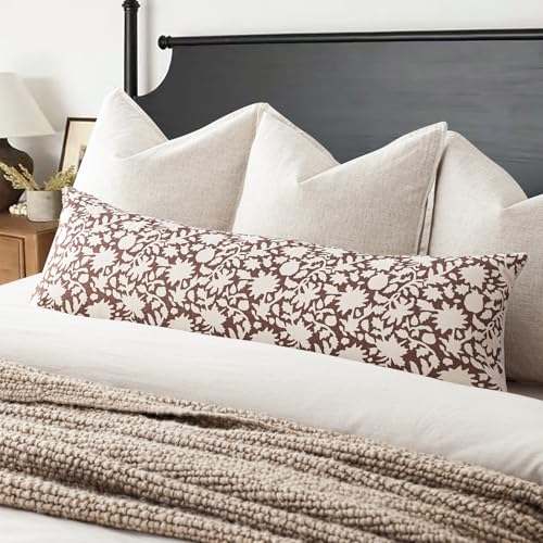 Image of Foindtower Set of 2 Decorative Long Body Lumbar Throw Pillow Covers Accent Farmhouse Cushion Covers Boho Neutral Pillowcase for Couch Sofa Bedroom Living Room Home Decor,14x36 Inch,Wine Red