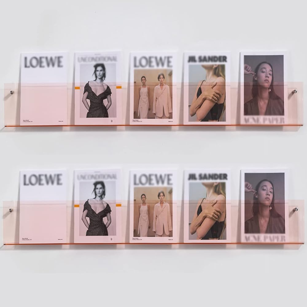 2 Pack Acryl Magazinhalter Wand Montiert Klar Broschüre Rack, Hängende Bücherregal Pamphlet Display Stand Für Wohnzimmer Büro(Size:60cm+60cm,Color:Rosa)