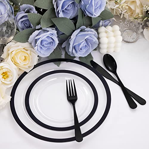 U-Qe 120Pcs Clear And Black Plastic Plates - Black Disposable Plates - Plastic Disposable Plates For Party Supplies Including 60 Dinner Plates 10.25 '' & 60 Dessert Plates 7.5 '' For Happy New Year #TOP4