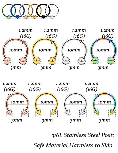 Vsnnsns 12G & 16G Septum Rings - Surgical Steel Septum Piercing Jewelry Horseshoe & Snake Bite Rings, Daith Rook Earrings for Women & Men2
