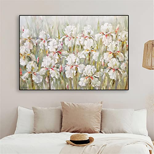 Peinture Iris Fleur Blanc Iris sur toile déco grand format 60x90cm