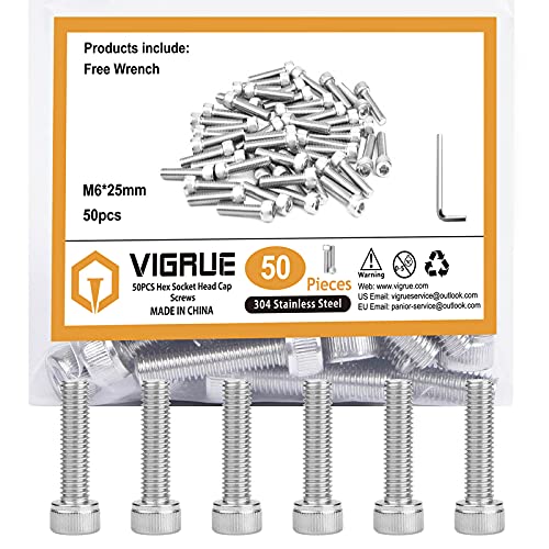 304 Stainless Steel Screws,M6x25mm Hex Socket Head Cap Screws Assortment Set Kit with Wrench