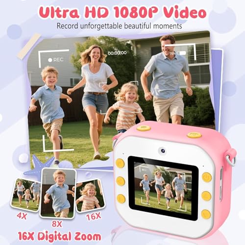 Image of Kids Camera Instant Print, 64GB 1080P Dual-Lens Selfie Instant Cameras Video, 48MP Birthday Gifts Instant Print Camera for Kids with Print Paper,Gift for Girls Age 3 4 5 6 7 8 9 10 11 Toddler Toy