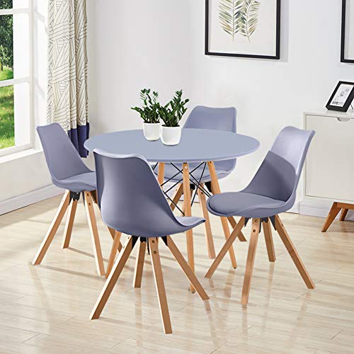 GOLDFAN Dining Table Modern Round Kitchen Table with Natural Beech Wood Legs and Matt Spray Paint, White, 80cm(Table Only) - Image 3