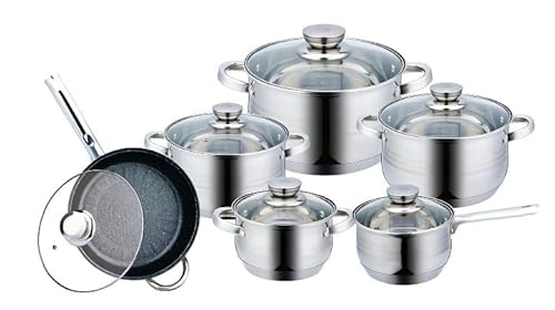 UBOON PROMOCIÓN ESPECIAL - Batería de Cocina 12 Piezas en Acero Inoxidable 18/10 con Tapas - Apta para Todo Tipo de Cocinas, Incluyendo Inducción
