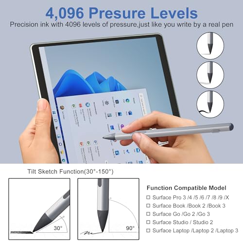 Image of 2025 New Surface Pen for Microsoft Surface Pro 11 /10 /9 /8 /7 /6 /5 /4 /3 /X,Surface Go /Book /Studio /Laptop,4096 Pressure Sensitivity Windows Stylus Pen,USB-C Charging,Eraser & Right-Click,Magnetic Attraction