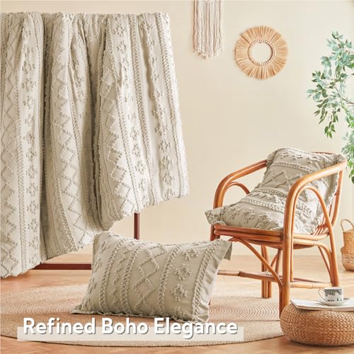 Image of MR&HM Tufted Boho Comforter Set Queen, Linen Farmhouse Bedding Set, Bed in a Bag Set 7 Pieces with 1 Comforter, 2 Pillow Shams, 2 Pillowcases, 1 Flat Sheet, 1 Fitted Sheet for All Seasons
