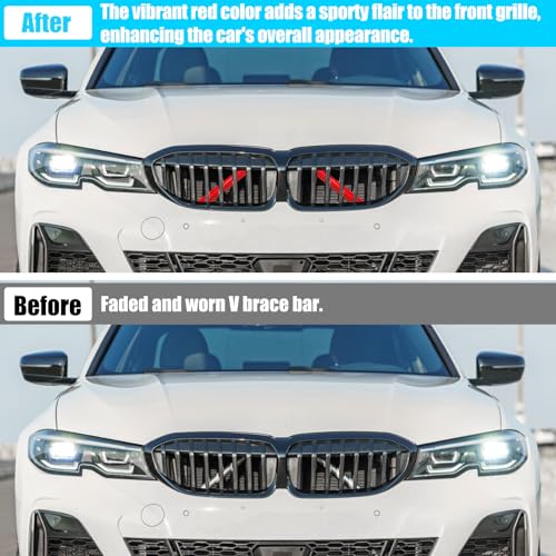 Image of Jaronx Compatible with BMW V Brace Cover for 3 Series G20 Sedan /G21 Touring 2019-2024 330i 330e M340i,Grille Insert Trims V Bar Brace Wrap Covers Compatible with BMW Front Grill Insert Stripes(Red)