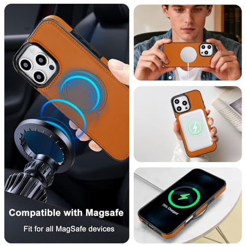 KIHUWEY 2 in 1 Detachable Wallet Case for iPhone 16 Pro Max 6.7", Compatible with MagSafe, PU Leather Magnetic Kickstand RFID Blocking Cover with Credit Card Holder, Brown by KIHUWEY - Used condition - Image 4