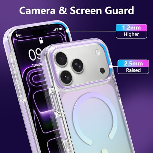 Image of Magnetic Case for iPhone 17 Pro Max [Compatible with Magsafe] [Anti-Yellowing] [1 Screen Protector] Slim Clear Iridescent Case for iPhone 17 Pro Max 6.9 inch 2025, Purple