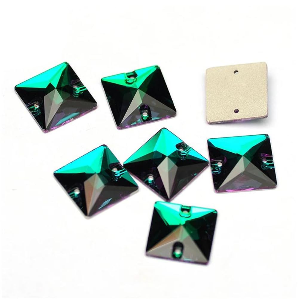 Strass carrés à coudre Émeraude 12 mm Niiyyjj pour customiser vos vêtements et bijoux - Lot de 24