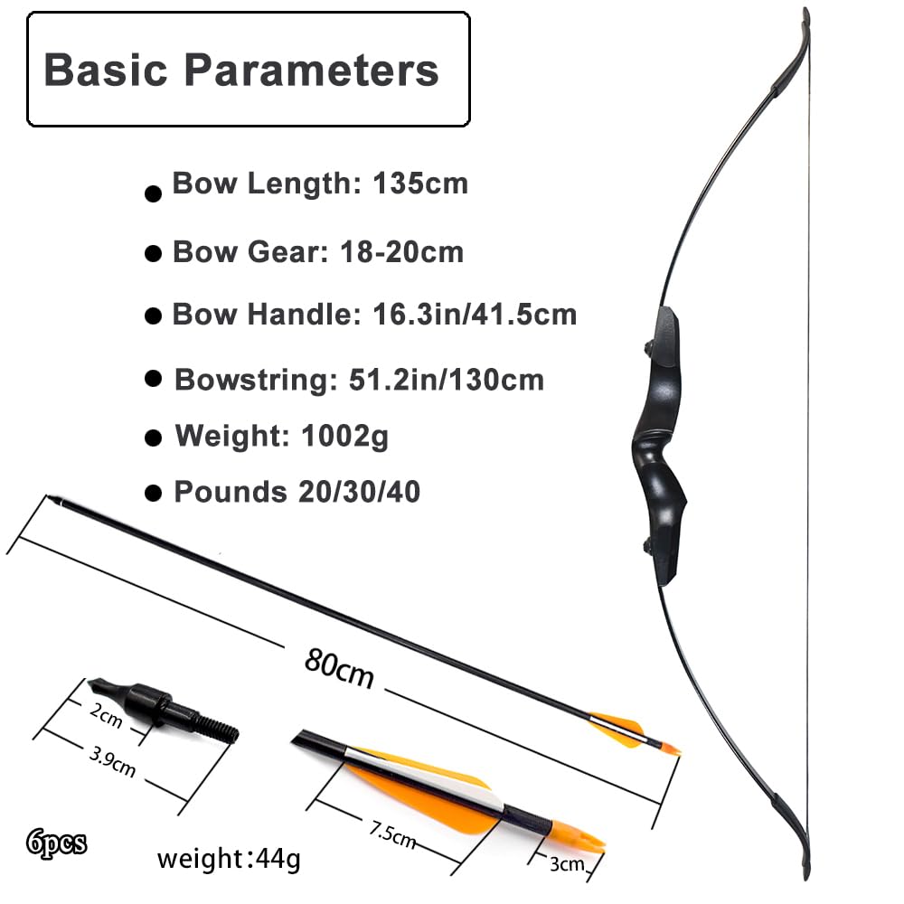 Arco e Arrow Recurve Set per Adulti, Principianti, Adolescenti, Arco da tiro con l'arco a Mano Destra per la pratica del bersaglio all'aperto, Competizioni di caccia e tiro con l'arco