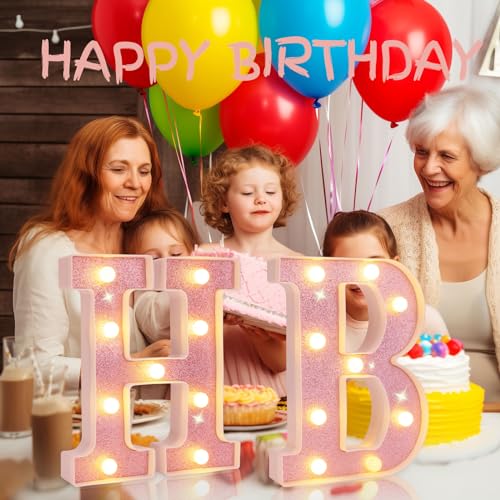 Image of Small Led Marquee Letters, Light Up Letters, 8.58 Inch Led Letter Lights, Battery Powered Lighted Sign for Table, Party, Birthday, Christmas Decor (Pink Glitter, Letter &)