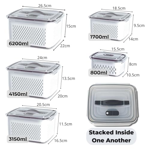 Image of The Better Home (Pack of 4 Food Containers | Storage Box for Fridge | Vegetable Fruit Boxes | Refrigerator Storage Box | Containers With Lid | Handheld Strainer Basket| Transparent