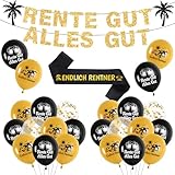 Schwarz Gold Rente Party Deko - 43 Stück Retirement Decoration, Rente Gut Alles Gut Banners, Ruhestand Ballons, Paillettenballon, ENDLICH RENTNER Schärpe für Männer, Frauen, Retirement, Farewell Party