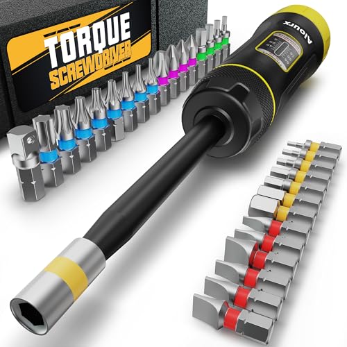 Image of Long Shank Torque Screwdriver Set, 5-55 Inch Pounds lbs, 32 Piece 1 /4 inch Drive Torque Screwdriver Wrench with S2 Steel Bits for Bicycle Mechanics, Mechanical Equipment, and Mounting