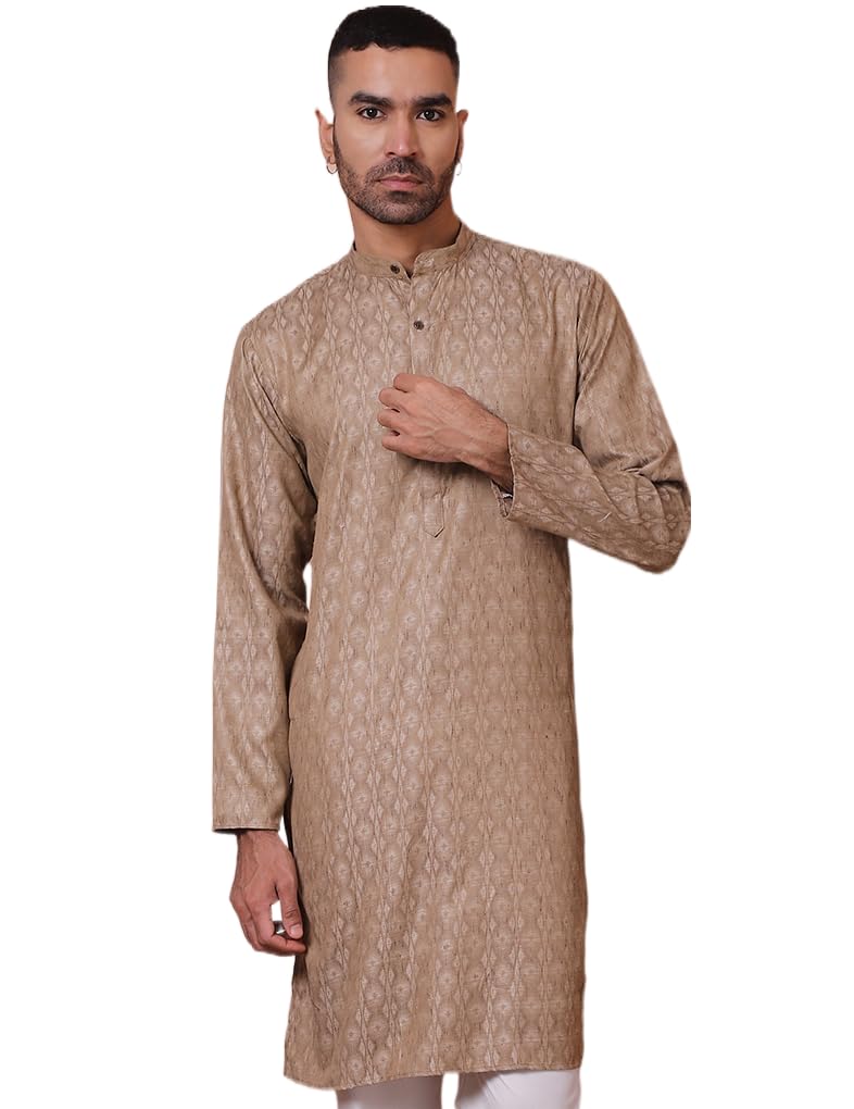 Jompers Men's Brown Woven Design Cotton Kurtas. (Brown, L)