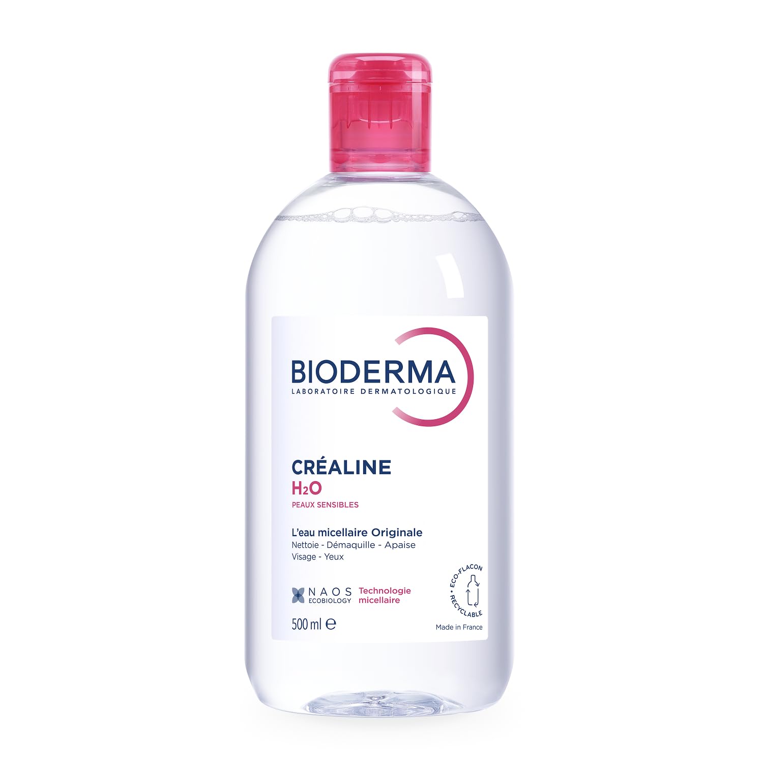 BIODERMA Créaline H2O - L’eau micellaire originale, nettoyante et démaquillante - Élimine le maquillage, le pollen et les résidus de pollution - Peaux sensibles - Flacon 500 ml