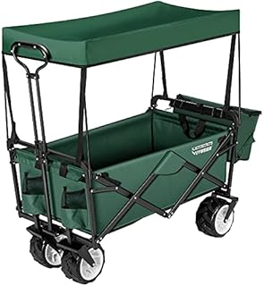 VIVOSUN Folding Collapsible Wagon Utility Outdoor Camping Beach Cart w/Removable Canopy & Universal Wide Wheels & Adjustable Handle, Green