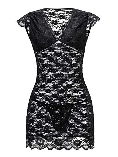 Chic Lover Women'S Plus Size Lingerie Lace Babydoll Black Chemise Set Sleepwear Xx-Large thumb #2