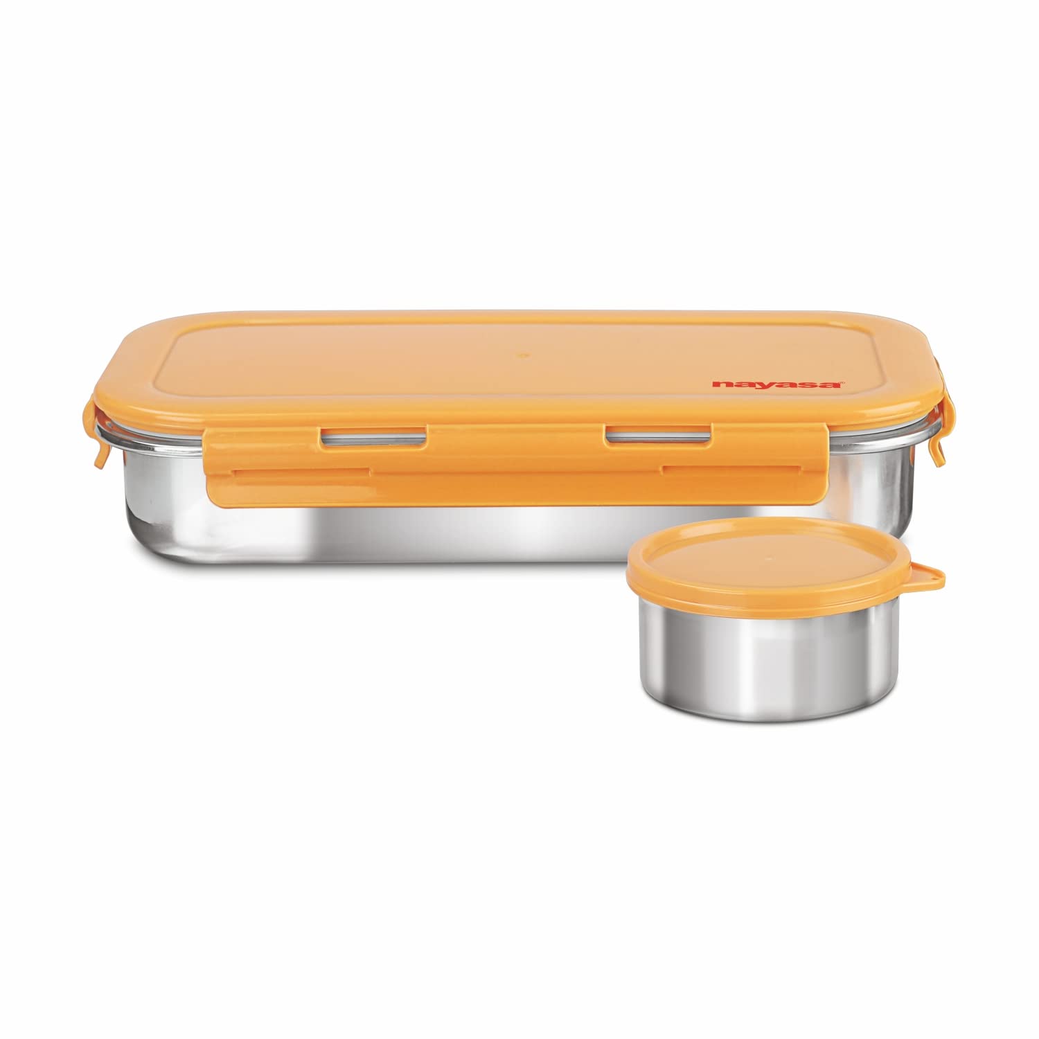 Nayasa Eco Roti Lunch Box | 580 ML | Stainless Steel Kids Lunch Box | Four Side Clip | One Round Container | Leakproof | Light Weight | Ideal for Kids & Adults | Orange (B0BR3DXFSC) Amazon Price History, Amazon Price Tracker