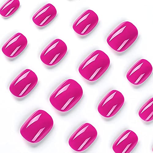 Pink Press On Nails Short Fake Nails With Nail Glue Acrylic Glossy Oval False Nail Tips Simple Solid Color Glue On Nails Stick On Nails For Women Girls Manicure Fingernails With Adhesive Tabs 24Pcs (Pink) #TOP3