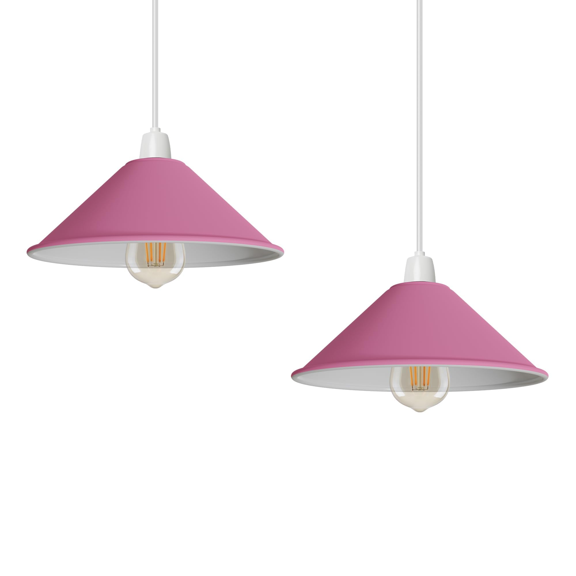 Vintage Industrial Metal 22cm Easy Fit Cone Shape Pendant Ceiling Light Lampshade for Bed Room Kitchen Living Room Conservatory Dining Room (Pink 2 Pack)