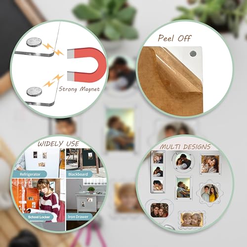 Image of Art Street Customized Acrylic Magnetic Picture Photo Frames 9x9 Cm Set of 2, Custom Acrylic Refrigerator, Flower Shape Fridge Magnetic Photo Frames with Personalized Photos, for Gifts