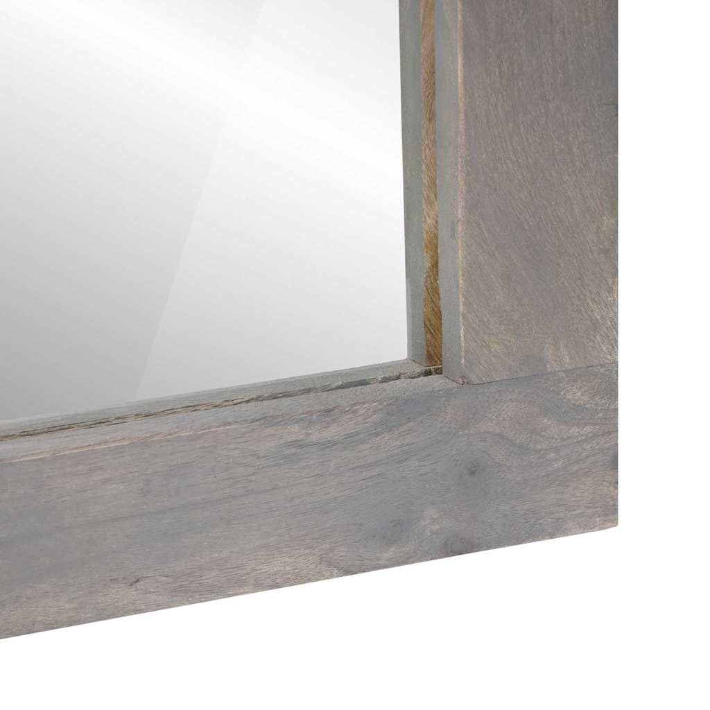 Szare i srebrne lustro łazienkowe 50 x 70 x 3 cm drewniana rama z uchwytem i minimalistycznym designem prostokątne lustro z praktycznymi przegrodami dla organizacji