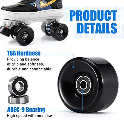 Tobwolf 8 Pack 65X36Mm, 78A Quad Roller Skate Wheels With Abec-9 Bearings Installed, Outdoor/Indoor Well Rebound Roller Skating Replacment Wheels, Quad Skates Accessories For Double Row Skating #TOP2