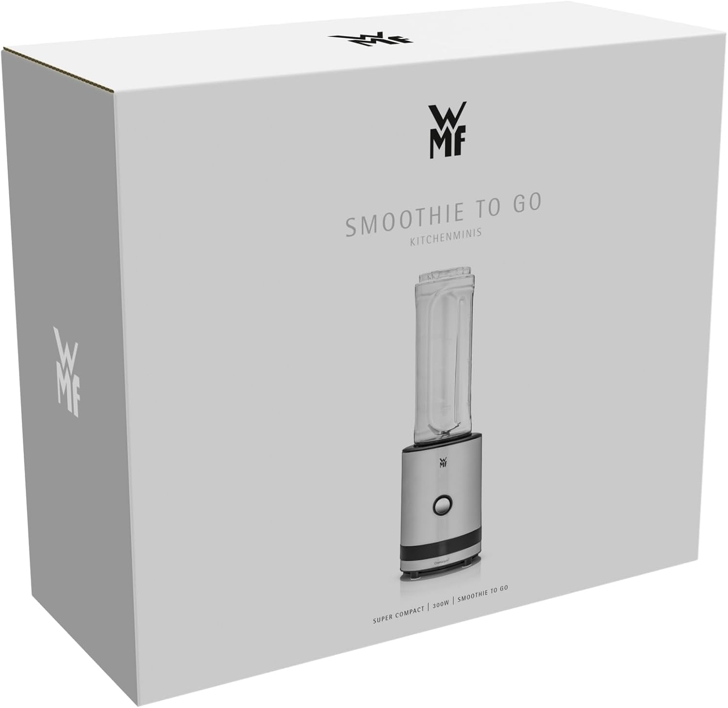 WMF Küchenminis Smoothie-to-go, Smoothie Maker klein, Mini Standmixer mit zwei Mix-/Trinkbehältern 0,6l, 300 W, edelstahl matt
