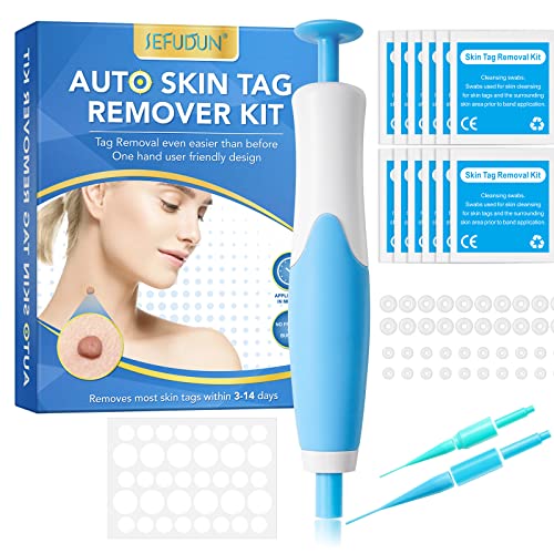 Skin Tag Remover, Dispositivo para eliminar etiquetas 2 en 1 Piel Corporal, Eliminador de Lunares Para Etiquetas de Piel de 2-8 mm, Auto de Marcas en La Piel Incluye 40 Bandas 36 Patch, blue