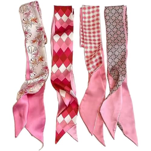 4Pcs Fashion Scarves for Women, Multifunctional Scarves Headbands Satin Scarf for Bag Hair Accessories